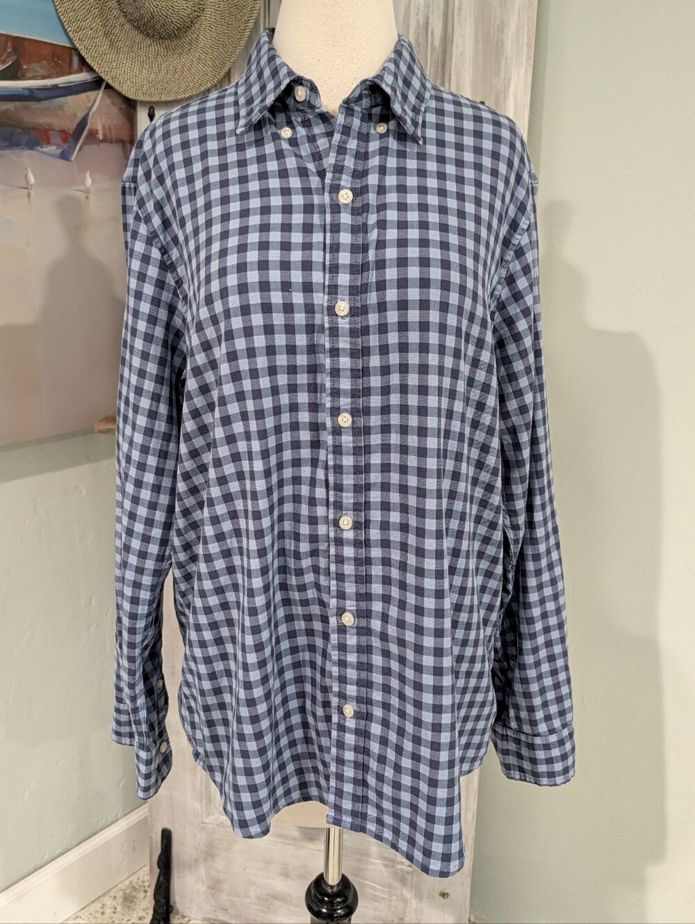 Lands' End Blue Gingham Button-Down Shirt